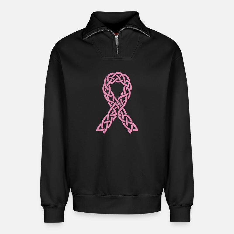Ruban Anticancer Celtique Rose - Sweat unisexe décontracté en coton biologique à demi-zip – de SPREAD - noir