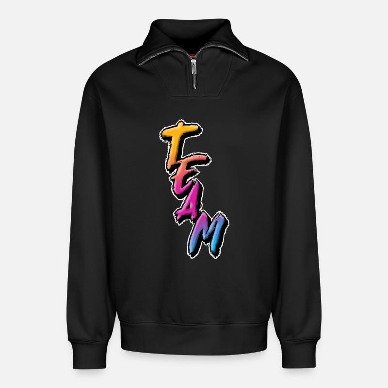 Équipe - Sweat unisexe décontracté en coton biologique à demi-zip – de SPREAD - noir