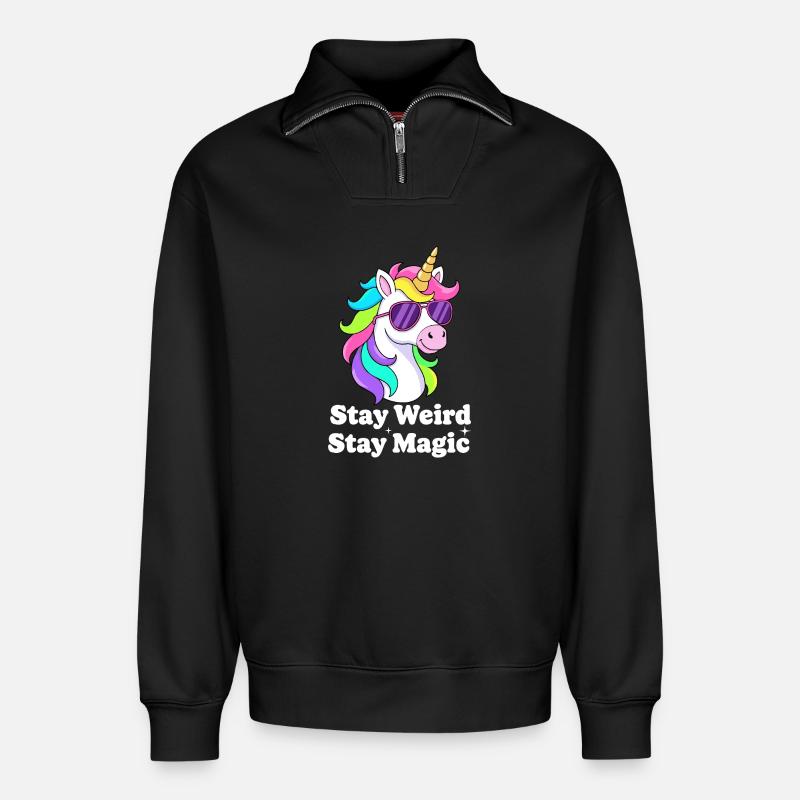 Buntes Einhorn mit Sonnenbrille - Relaxed Unisex Organic Half Zip Sweatshirt – von SPREAD - Schwarz