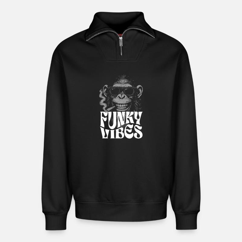 Monkey Funk Vibes - Sweat unisexe décontracté en coton biologique à demi-zip – de SPREAD - noir