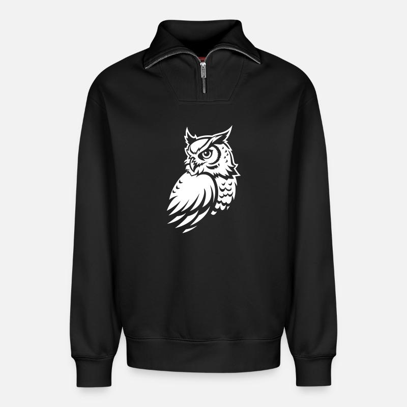 Wachsame Eule – Tattoo Silhouette - Relaxed Unisex Organic Half Zip Sweatshirt – von SPREAD - Schwarz