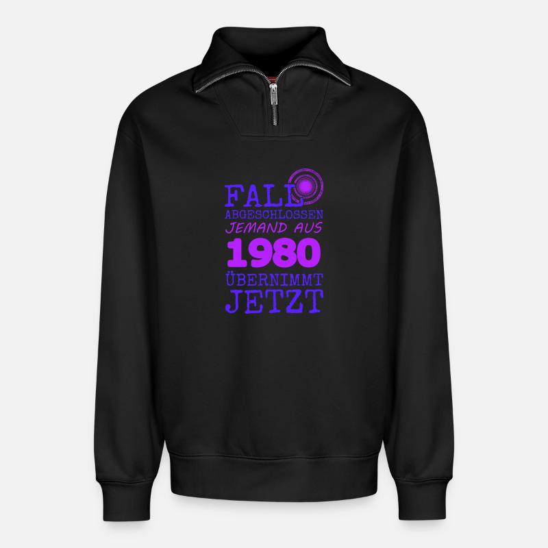 1980 - Relaxed Unisex Organic Half Zip Sweatshirt – von SPREAD - Schwarz