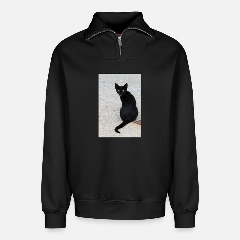 Katze schwarz - Relaxed Unisex Organic Half Zip Sweatshirt – von SPREAD - Schwarz