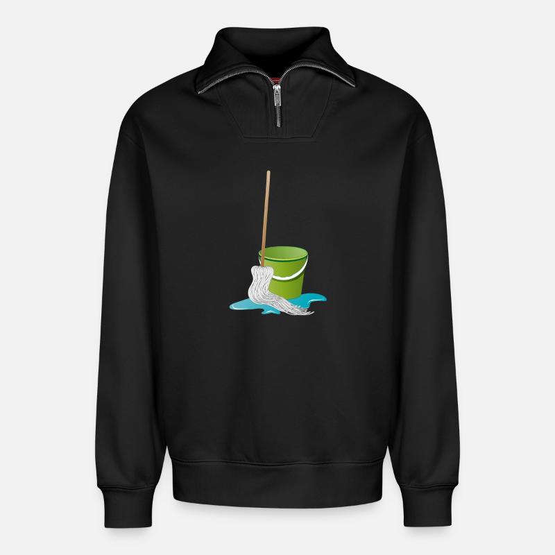 Wischmopp mit Putzeimer Zeit zu Putzen - Relaxed Unisex Organic Half Zip Sweatshirt – von SPREAD - Schwarz