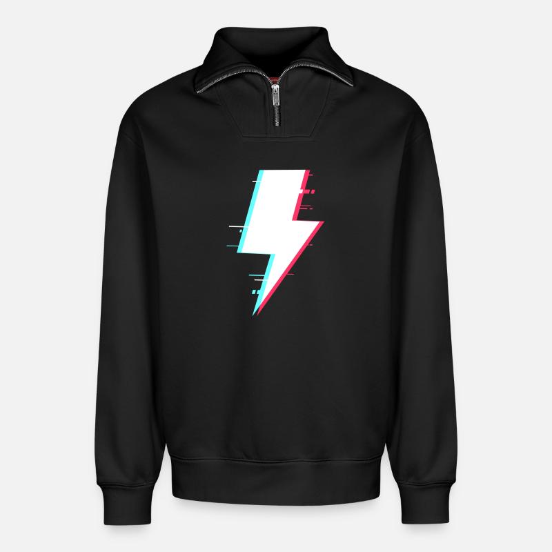 Lightning Style Rétro Éclairage numérique - Sweat unisexe décontracté en coton biologique à demi-zip – de SPREAD - noir