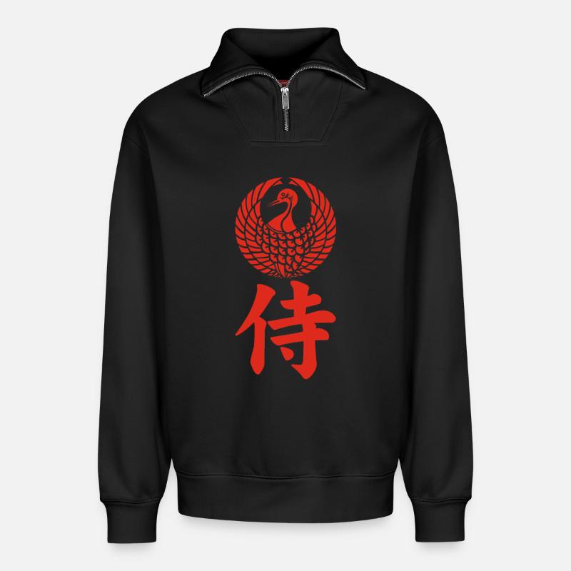 Samurai-Emblem des Mori-Clans (rot) - Relaxed Unisex Organic Half Zip Sweatshirt – von SPREAD - Schwarz