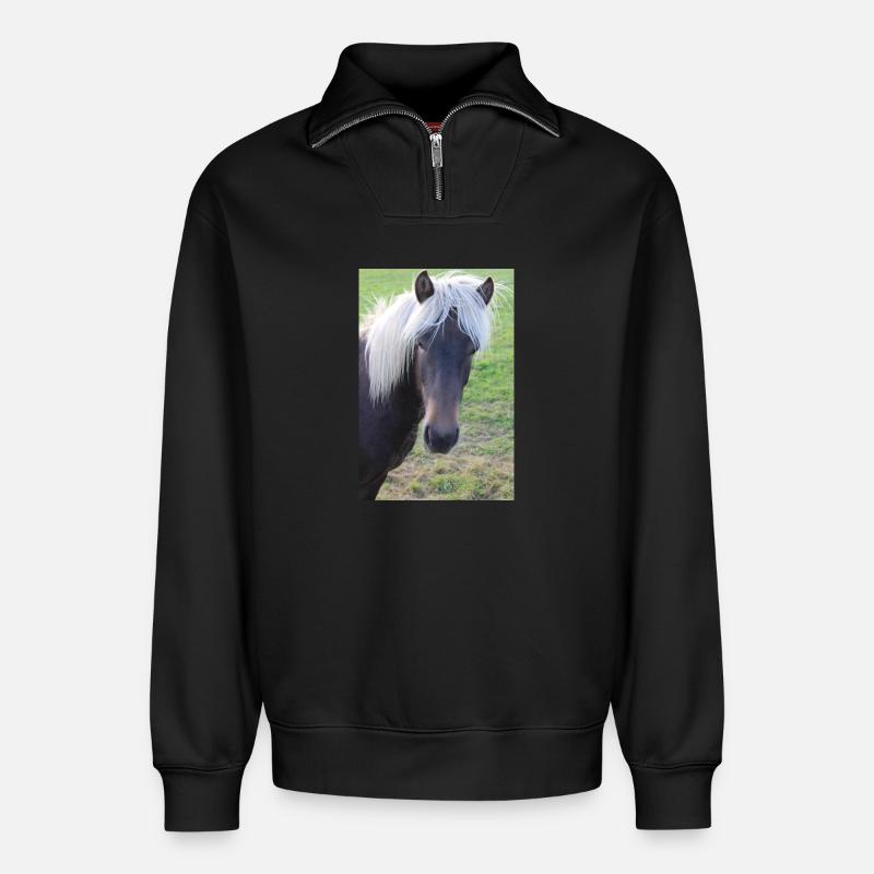 Affiche Cheval Cheval - Sweat unisexe décontracté en coton biologique à demi-zip – de SPREAD - noir