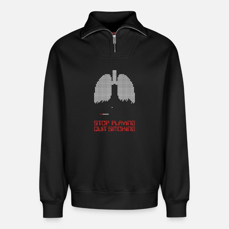 Stop playing - Relaxed Unisex Organic Half Zip Sweatshirt – by SPREAD - black