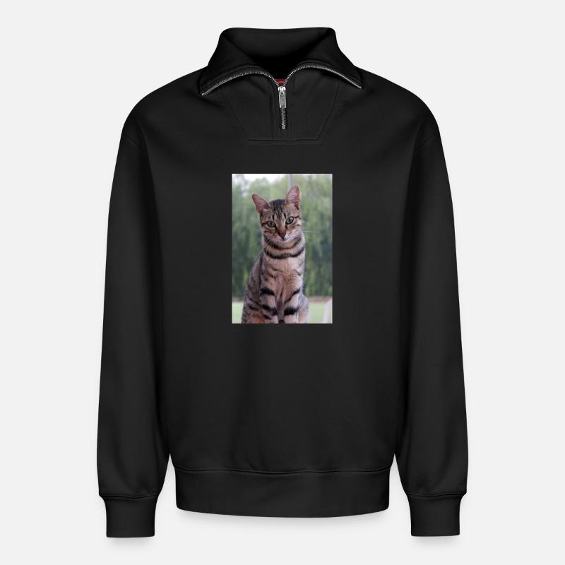 Chaton Chaton - Sweat unisexe décontracté en coton biologique à demi-zip – de SPREAD - noir