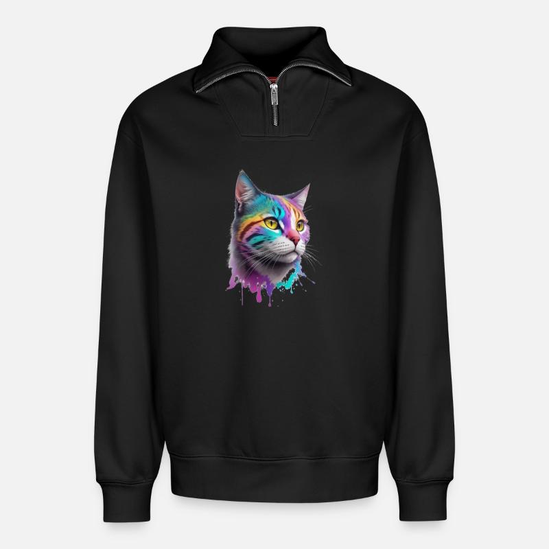 Katze - Relaxed Unisex Organic Half Zip Sweatshirt – von SPREAD - Schwarz