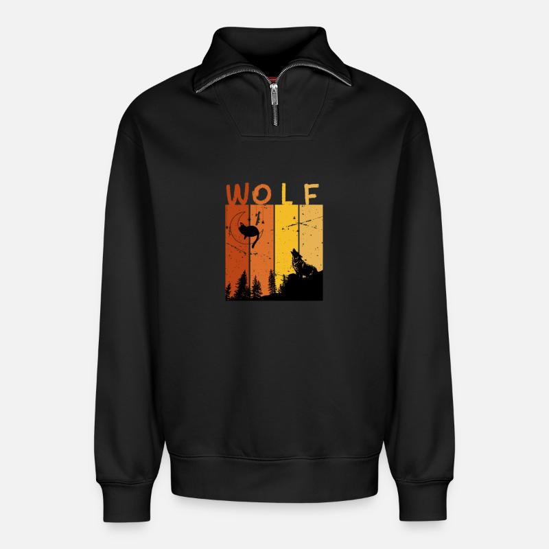 Retro Wolf - Relaxed Unisex Organic Half Zip Sweatshirt – by SPREAD - black
