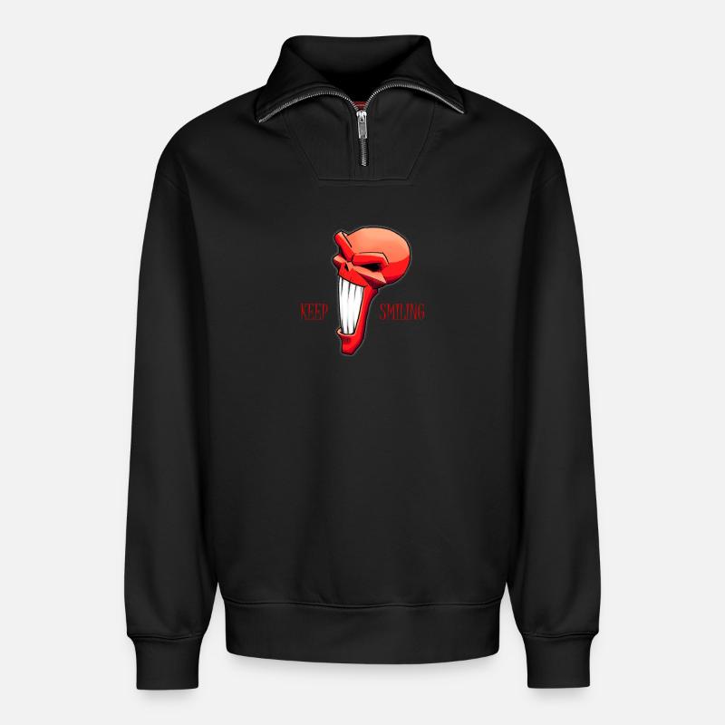 Keep Smiling - Relaxed Unisex Organic Half Zip Sweatshirt – von SPREAD - Schwarz
