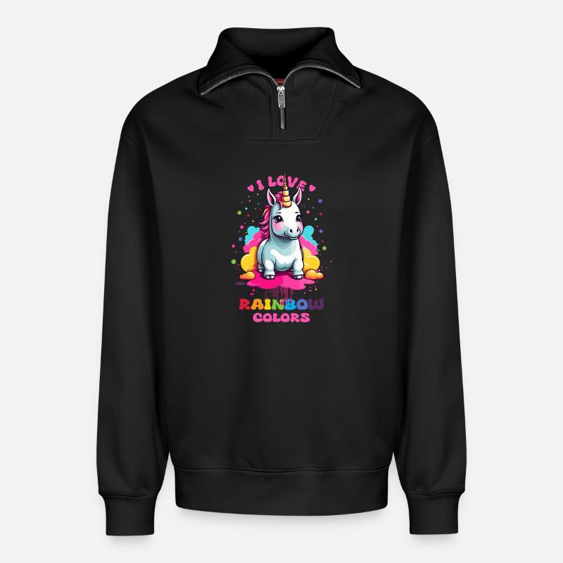 Süßes Einhorn - Relaxed Unisex Organic Half Zip Sweatshirt – von SPREAD - Schwarz