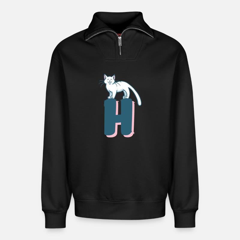 Katze Buchstabe H - Relaxed Unisex Organic Half Zip Sweatshirt – von SPREAD - Schwarz