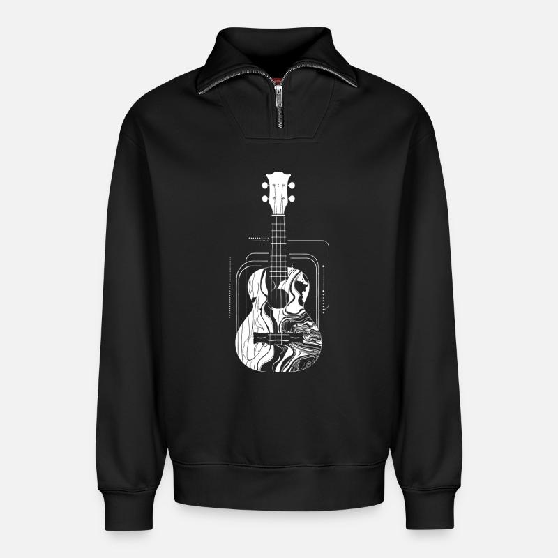 Dessin de ukulélé - Sweat unisexe décontracté en coton biologique à demi-zip – de SPREAD - noir