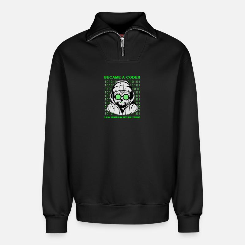 Devenu codeur – Hacker Dog Binary Look - Sweat unisexe décontracté en coton biologique à demi-zip – de SPREAD - noir