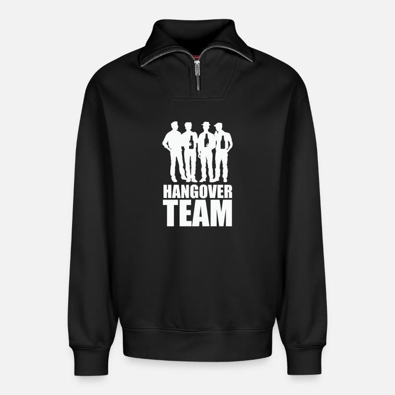 Hangover Team - Relaxed Unisex Organic Half Zip Sweatshirt – von SPREAD - Schwarz