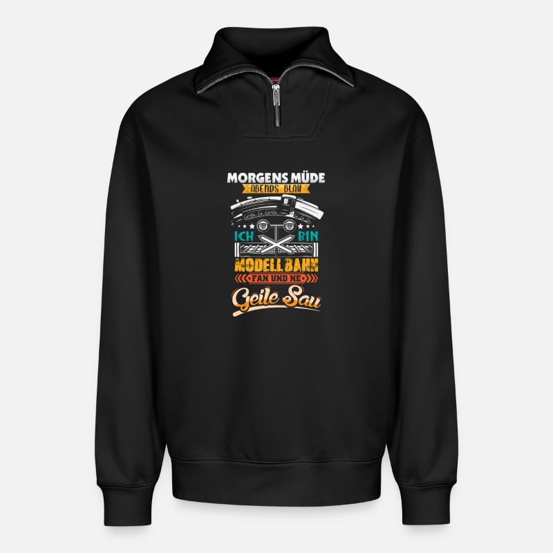 Modellbahn Modelleisenbahn Eisenbahn - Relaxed Unisex Organic Half Zip Sweatshirt – von SPREAD - Schwarz