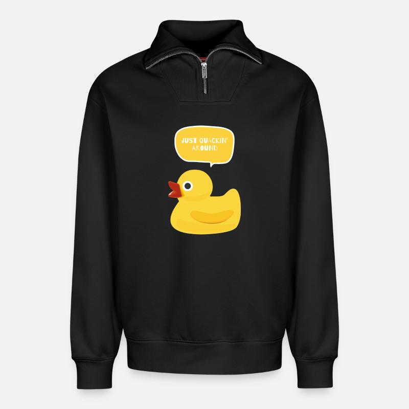 Just Quackin’ Around Duck Design - Relaxed Unisex Organic Half Zip Sweatshirt – von SPREAD - Schwarz