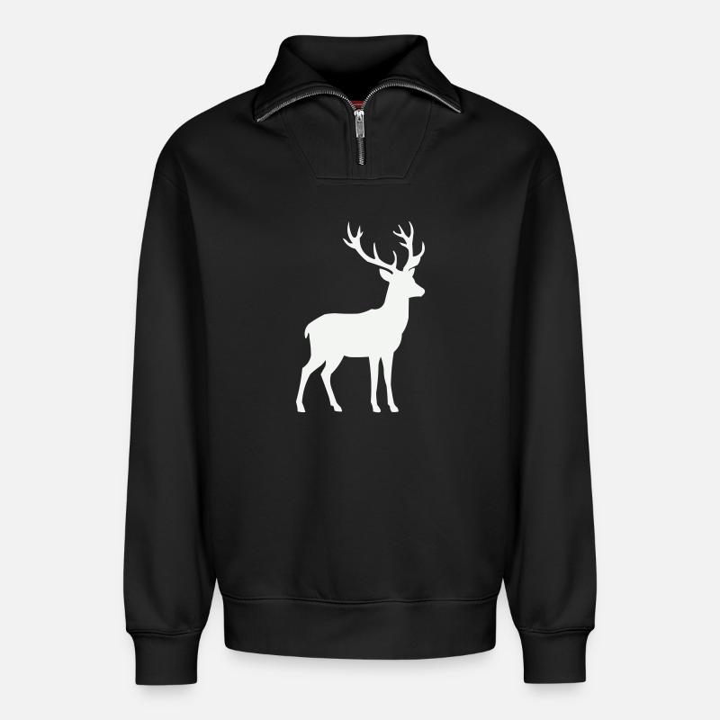 Hirsch Silhouette - Relaxed Unisex Organic Half Zip Sweatshirt – von SPREAD - Schwarz