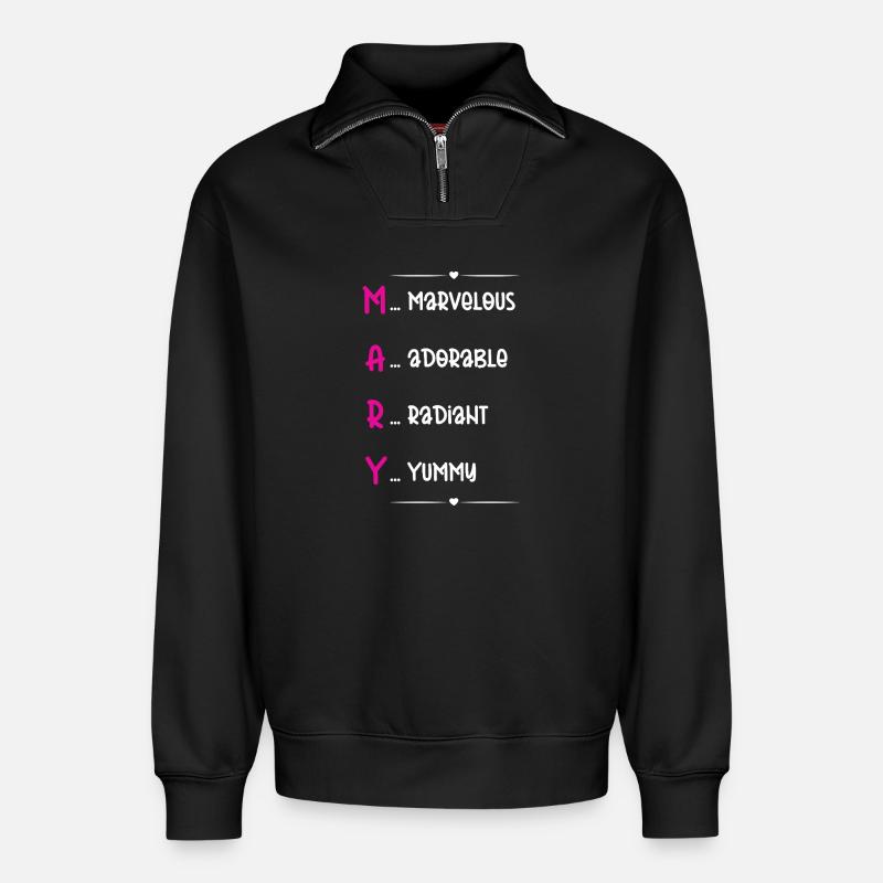 Mary Name Akrostichon - Relaxed Unisex Organic Half Zip Sweatshirt – von SPREAD - Schwarz