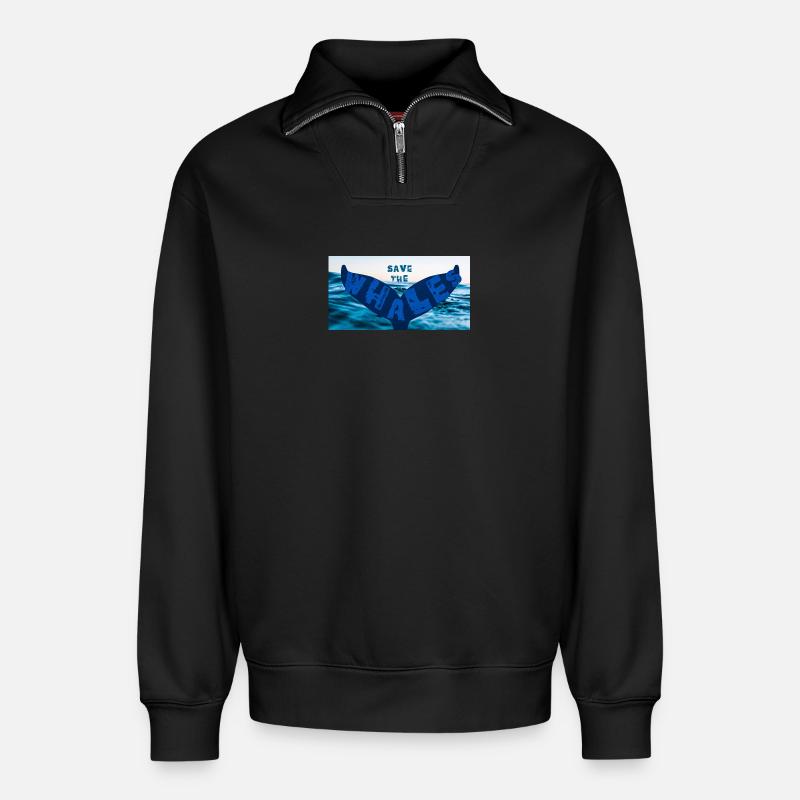 Save the whales - Relaxed Unisex Organic Half Zip Sweatshirt – von SPREAD - Schwarz
