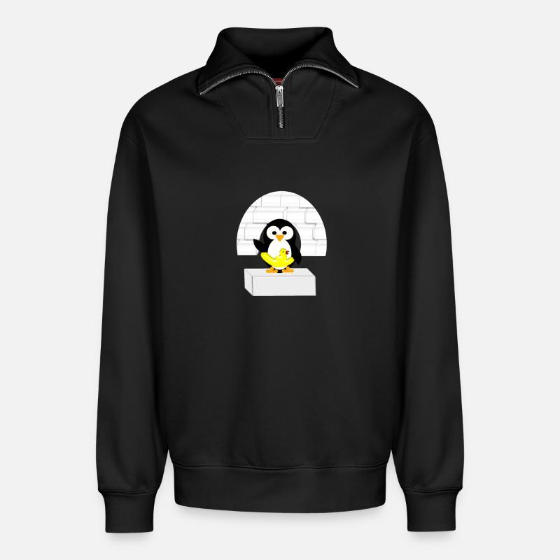 Pinguin - Relaxed Unisex Organic Half Zip Sweatshirt – von SPREAD - Schwarz