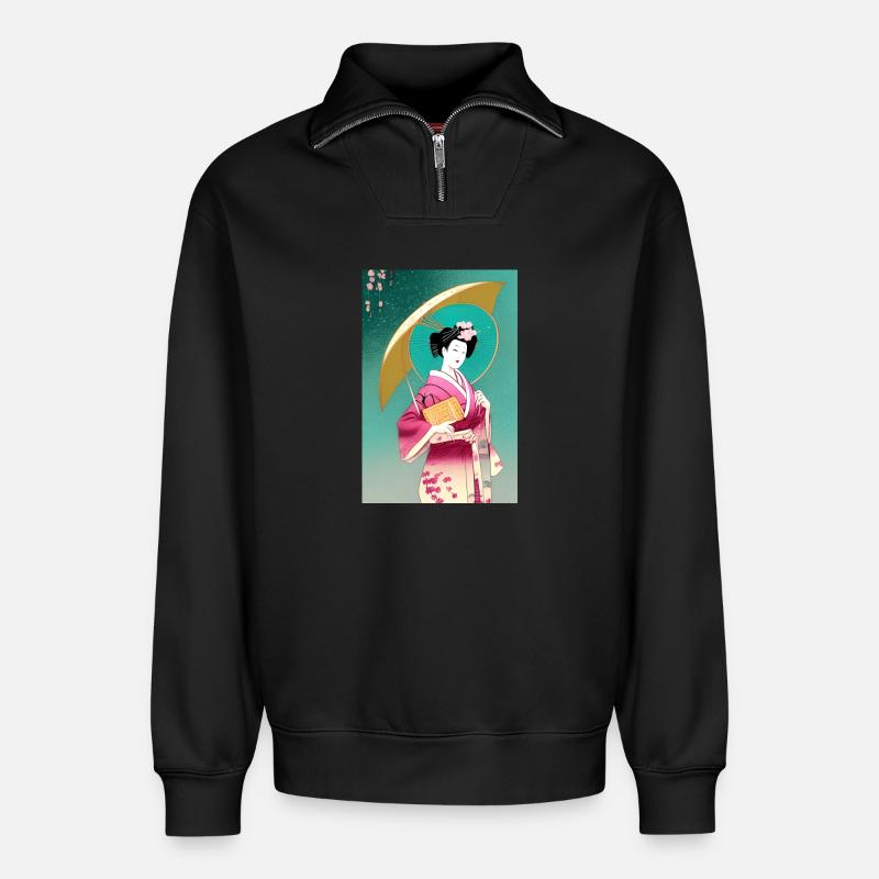 Geisha 2 - Relaxed Unisex Organic Half Zip Sweatshirt – von SPREAD - Schwarz