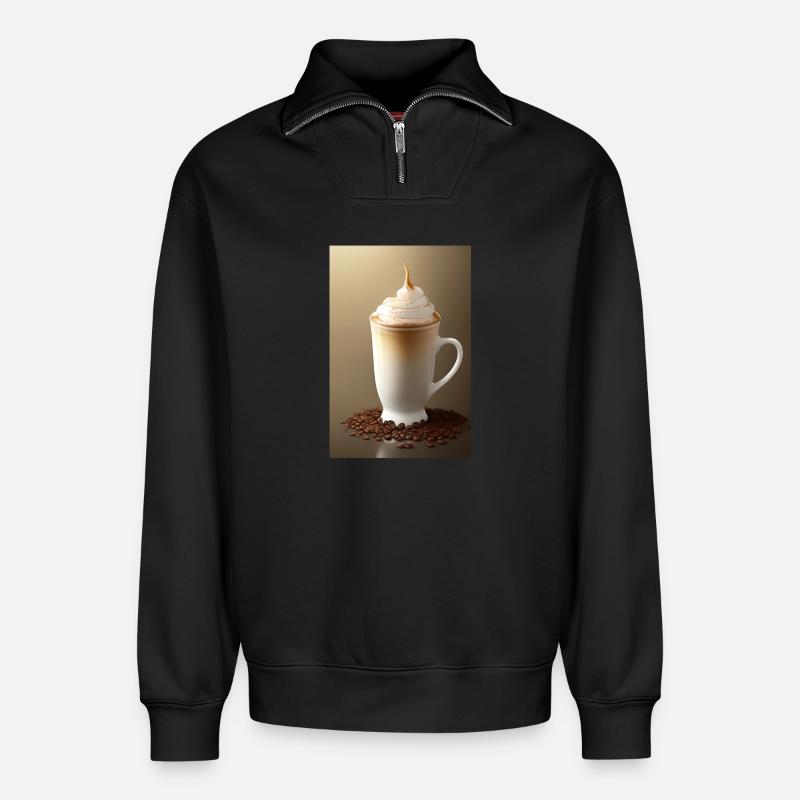 Coffee, coffee beans - Relaxed Unisex Organic Half Zip Sweatshirt – by SPREAD - black