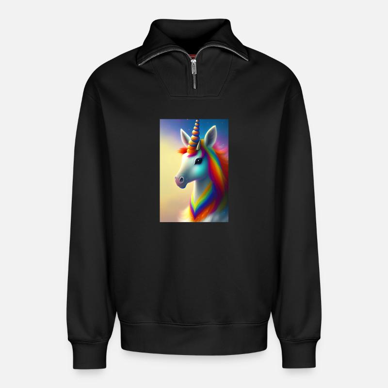 Einhorn - Relaxed Unisex Organic Half Zip Sweatshirt – von SPREAD - Schwarz