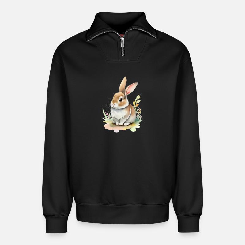 Lapin mignon - Sweat unisexe décontracté en coton biologique à demi-zip – de SPREAD - noir