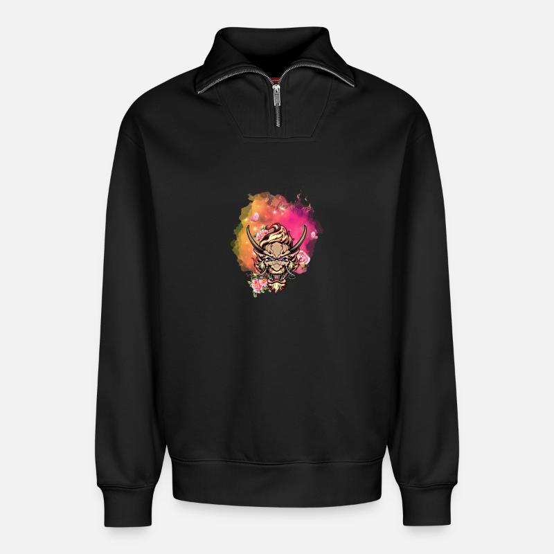 Wütendes Drachengesicht - Relaxed Unisex Organic Half Zip Sweatshirt – von SPREAD - Schwarz