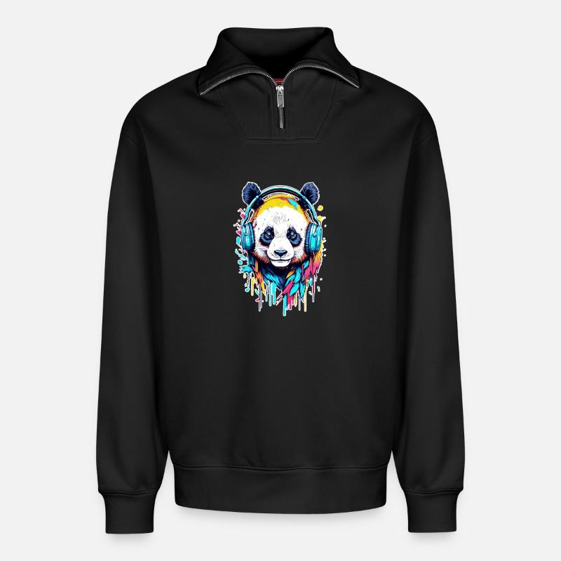 Panda - Relaxed Unisex Organic Half Zip Sweatshirt – von SPREAD - Schwarz