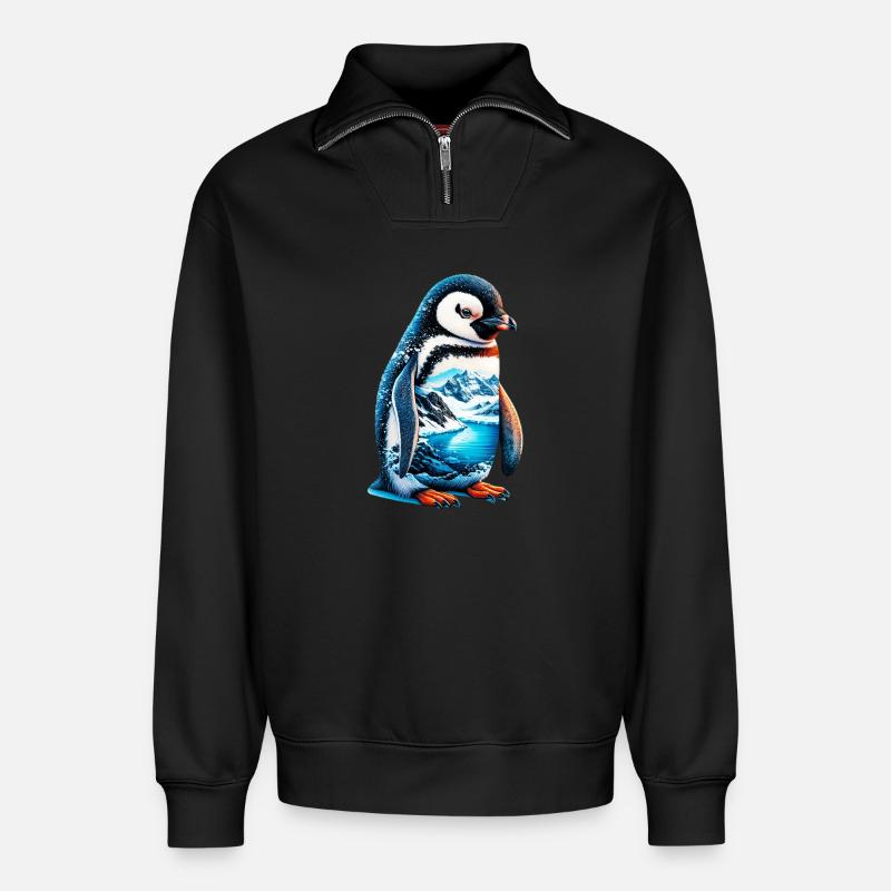 Pinguin - Relaxed Unisex Organic Half Zip Sweatshirt – von SPREAD - Schwarz