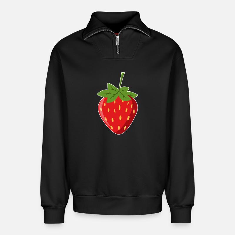 Erdbeere - Relaxed Unisex Organic Half Zip Sweatshirt – von SPREAD - Schwarz