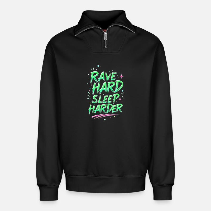 Motivation Éclairage Rave Néon - Sweat unisexe décontracté en coton biologique à demi-zip – de SPREAD - noir