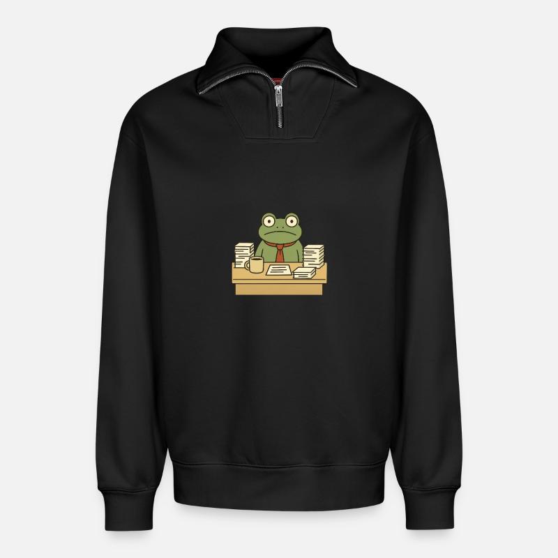 Grenouille d’affaires - Sweat unisexe décontracté en coton biologique à demi-zip – de SPREAD - noir
