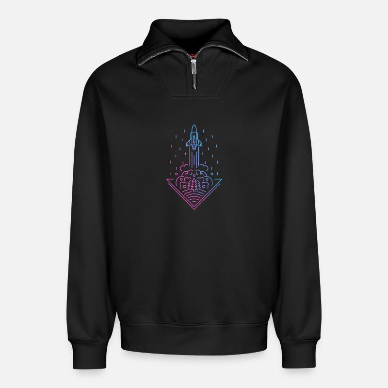 Retro Rocket - Relaxed Unisex Organic Half Zip Sweatshirt – von SPREAD - Schwarz