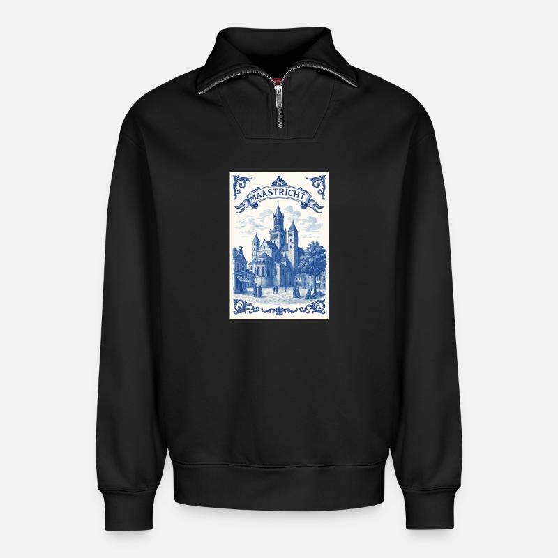 Basilika St. Servatius Maastricht - Relaxed Unisex Organic Half Zip Sweatshirt – von SPREAD - Schwarz