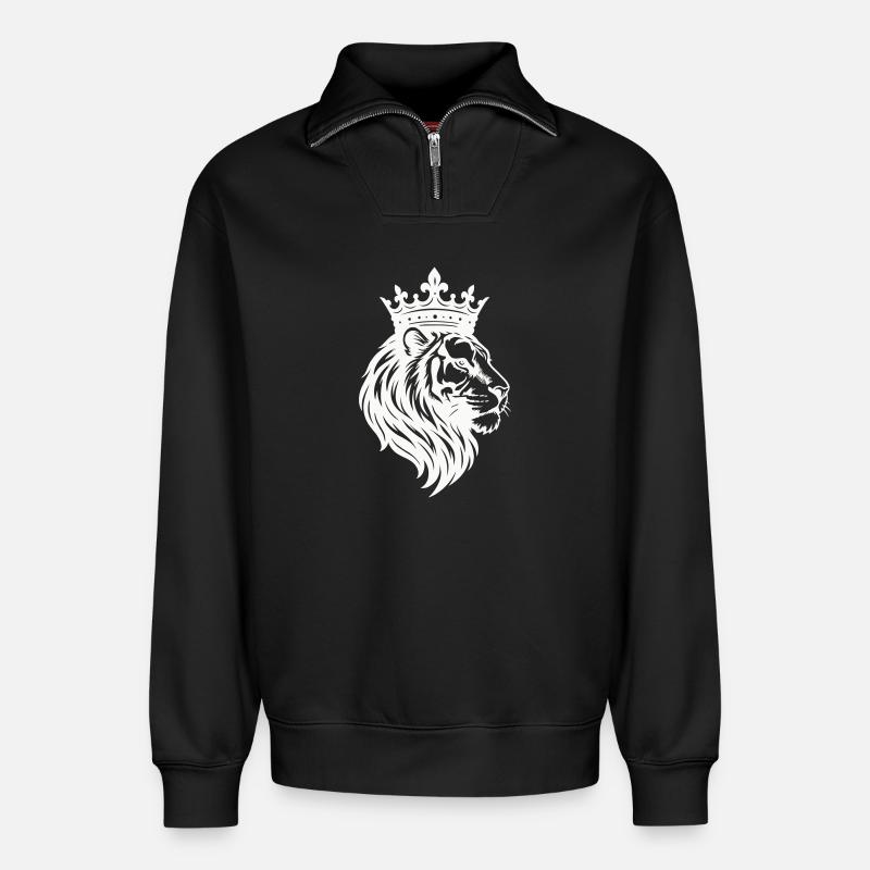 Löwe Krone King - Relaxed Unisex Organic Half Zip Sweatshirt – von SPREAD - Schwarz