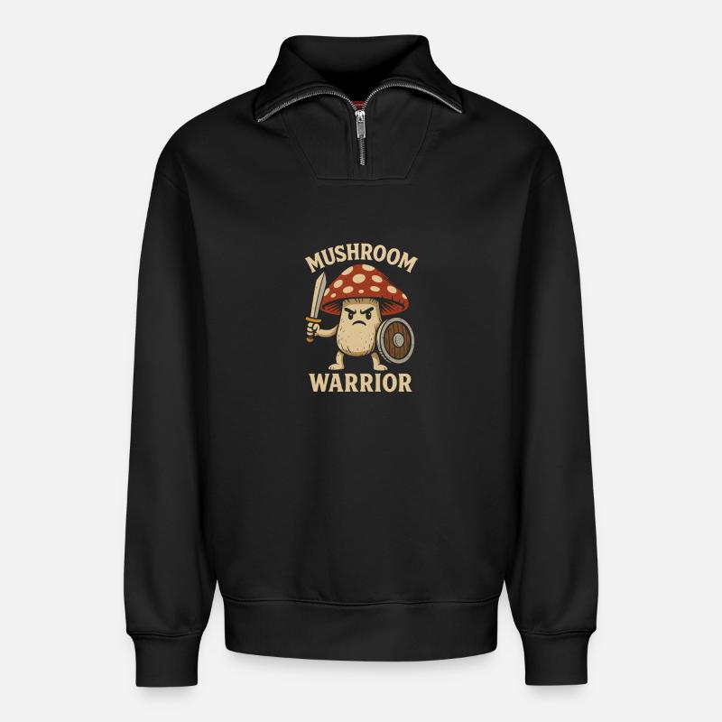 Guerrier champignon avec épée - Sweat unisexe décontracté en coton biologique à demi-zip – de SPREAD - noir