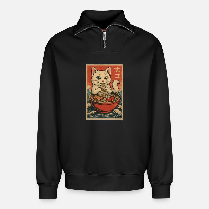 Katzenramen Ukiyo-E Retro - Relaxed Unisex Organic Half Zip Sweatshirt – von SPREAD - Schwarz