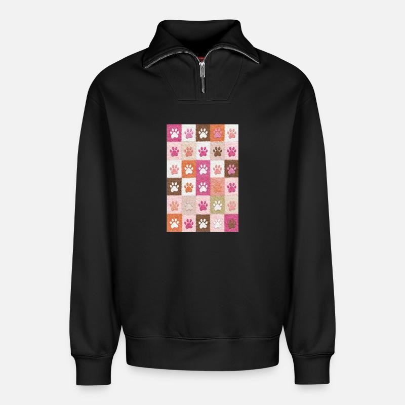 Pfotenabdruck-Patchwork-Plüschfelder - Relaxed Unisex Organic Half Zip Sweatshirt – von SPREAD - Schwarz