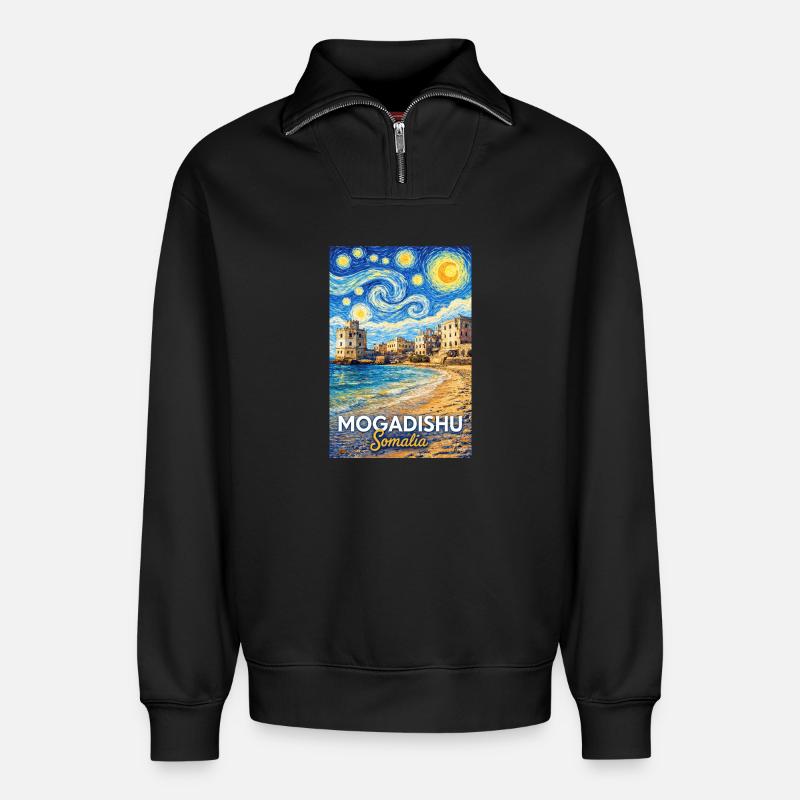 Mogadishu Somalia Starry Night - Relaxed Unisex Organic Half Zip Sweatshirt – von SPREAD - Schwarz