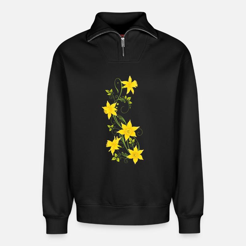 Easter, daffodils, daffodils, spring - Relaxed Unisex Organic Half Zip Sweatshirt – by SPREAD - black