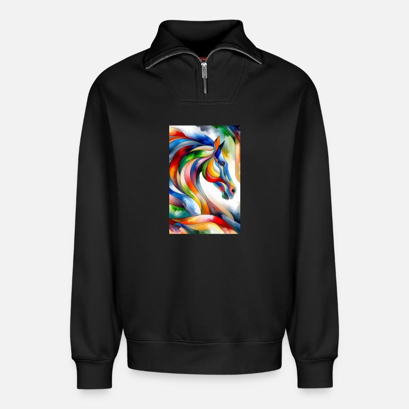 Pferd abstrakt - Relaxed Unisex Organic Half Zip Sweatshirt – von SPREAD - Schwarz