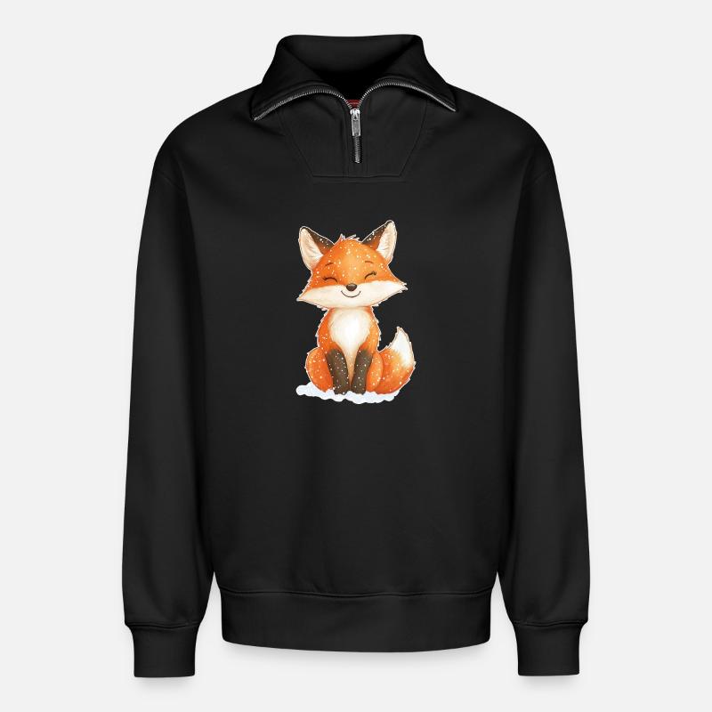 Fuchs Wintermotiv - Relaxed Unisex Organic Half Zip Sweatshirt – von SPREAD - Schwarz
