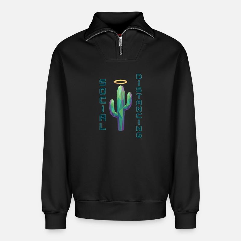 Social Distancing Kaktus - Relaxed Unisex Organic Half Zip Sweatshirt – von SPREAD - Schwarz