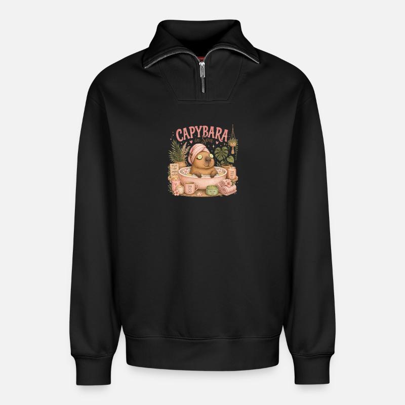 Capybara Spa Auszeit - Relaxed Unisex Organic Half Zip Sweatshirt – von SPREAD - Schwarz