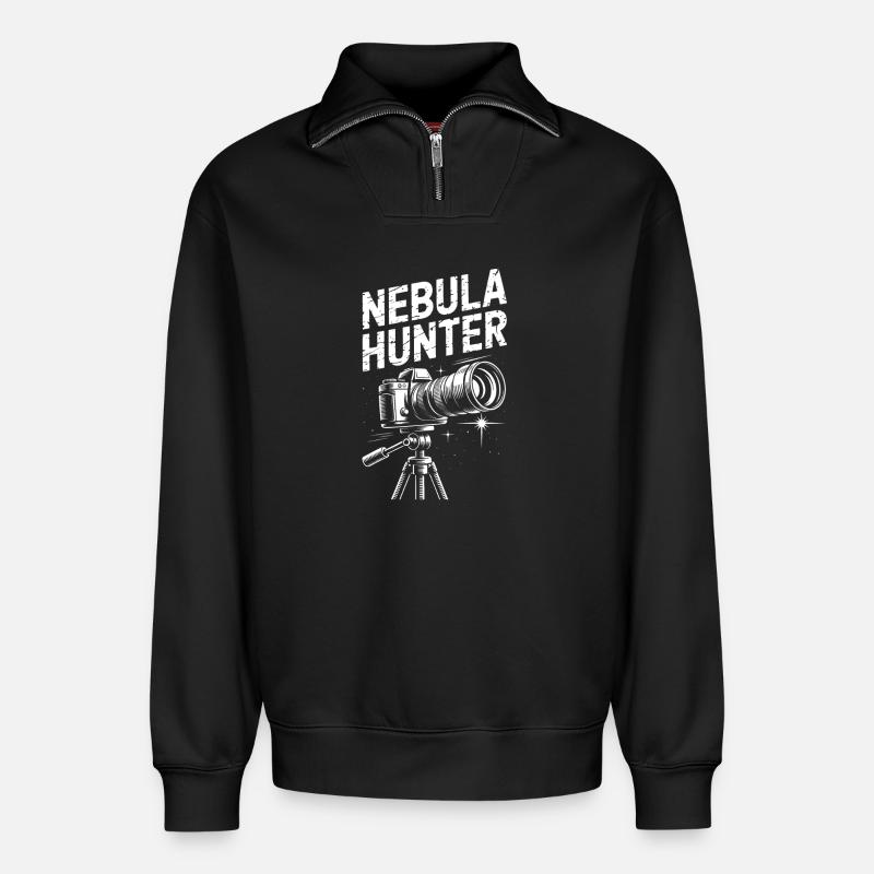 Nebula Hunter Telescope - Relaxed Unisex Organic Half Zip Sweatshirt – by SPREAD - black